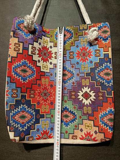 Handmade Shoulder Bag: Organic Cotton Blend, Colorful Pattern (35cmx45cm)
