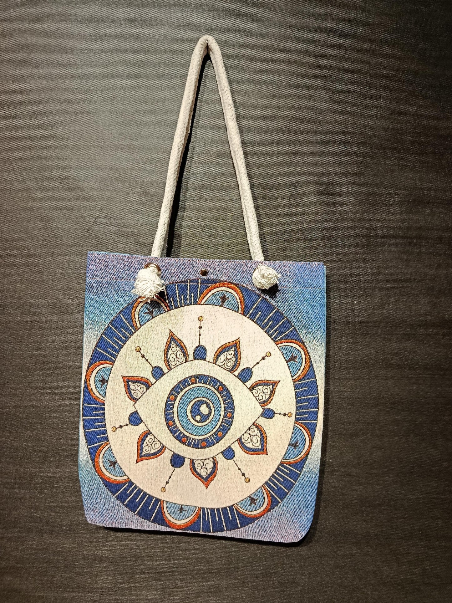 Handmade Shoulder Bag: Evil Eye Design, Cotton Blend (35x45cm)