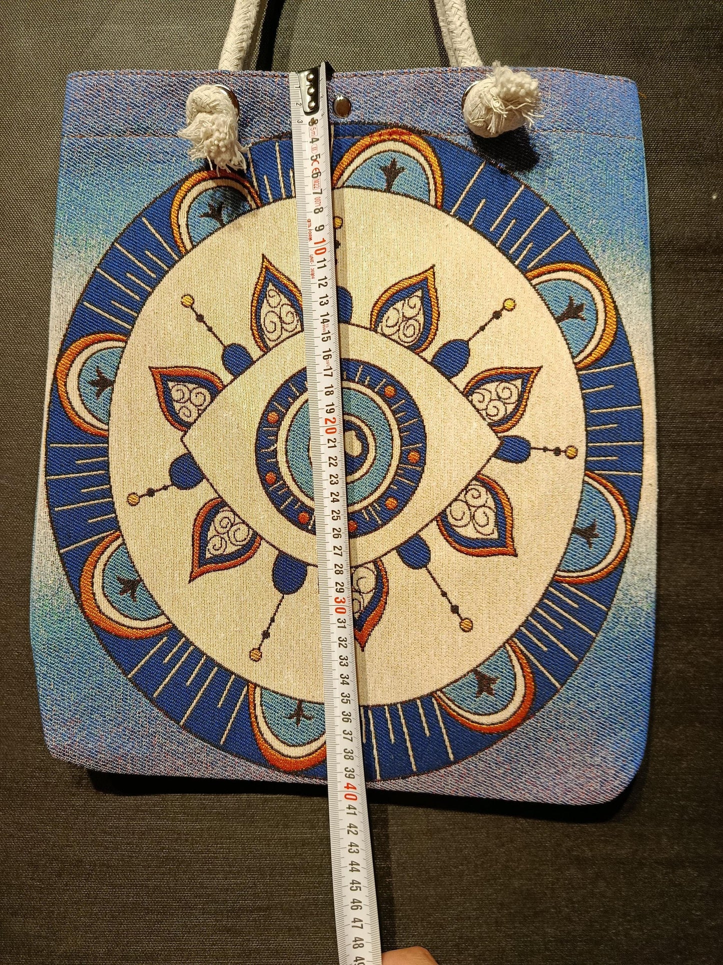 Handmade Shoulder Bag: Evil Eye Design, Cotton Blend (35x45cm)