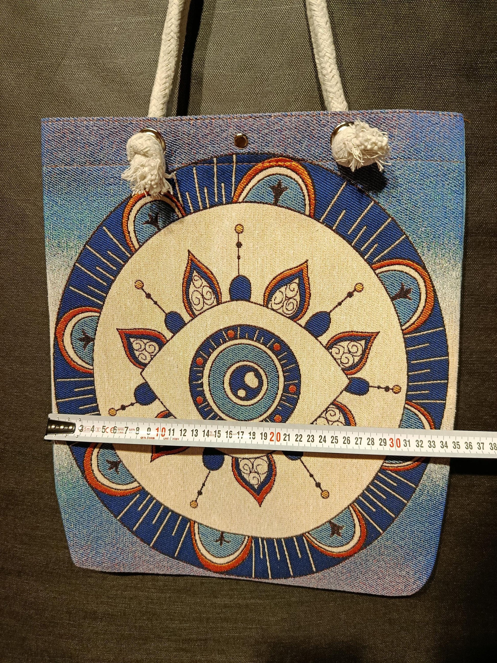 Handmade Shoulder Bag: Evil Eye Design, Cotton Blend (35x45cm)
