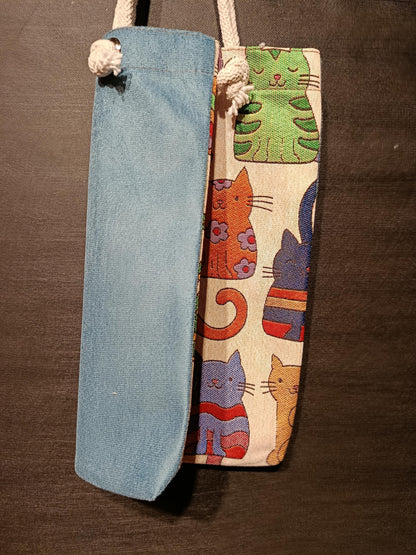 Handmade Cat Print Shoulder Bag: Organic Cotton Blend Tote