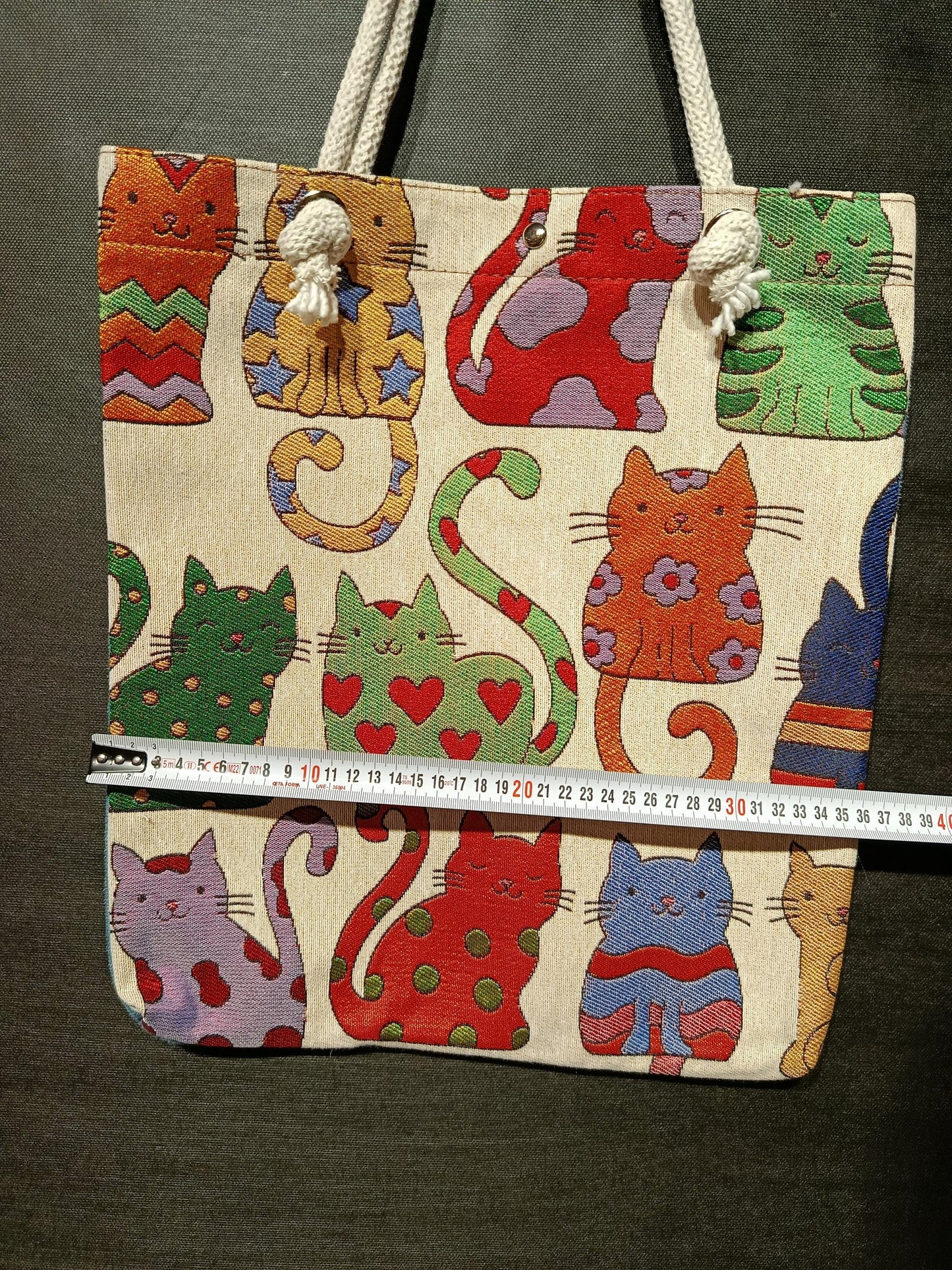 Handmade Cat Print Shoulder Bag: Organic Cotton Blend Tote