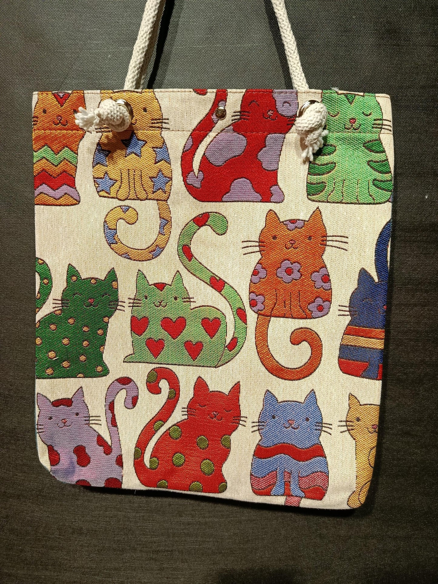 Handmade Cat Print Shoulder Bag: Organic Cotton Blend Tote