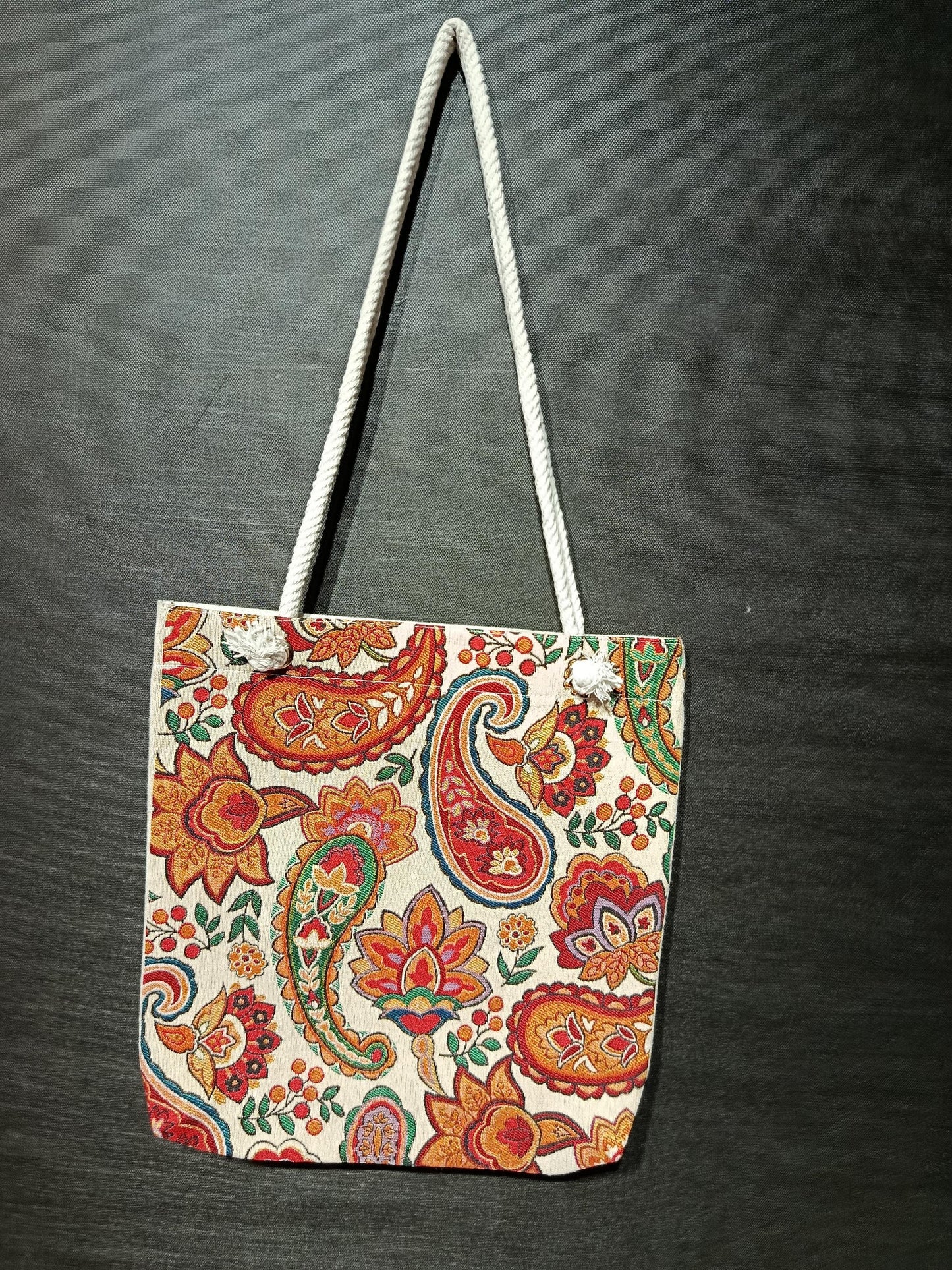 Handmade Paisley Shoulder Bag: Floral Cotton Tote (35cmx45cm)