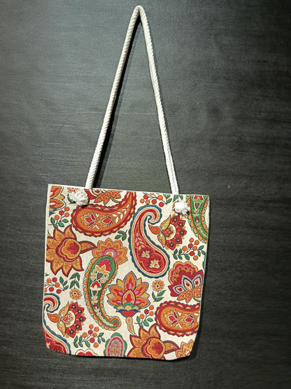 Handmade Paisley Shoulder Bag: Floral Cotton Tote (35cmx45cm)