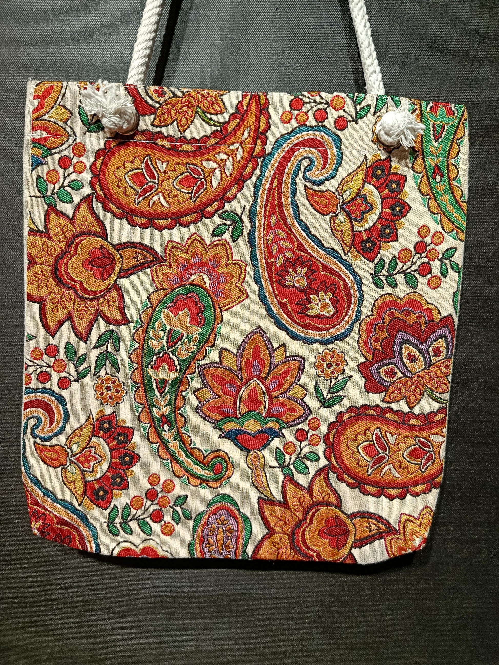 Handmade Paisley Shoulder Bag: Floral Cotton Tote (35cmx45cm)