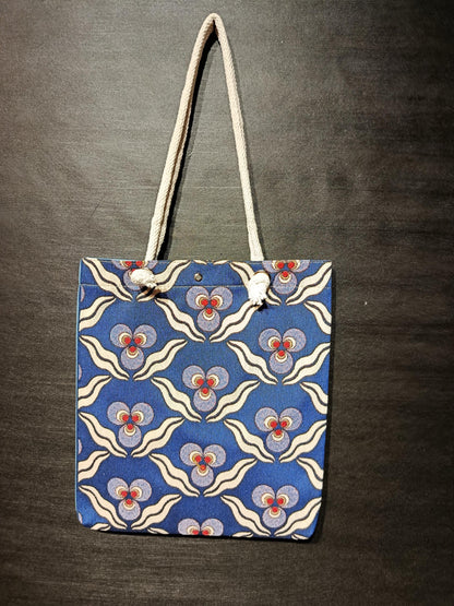 Blue Turkish Floral Tote Bag: Gobelin Tapestry Shoulder Bag