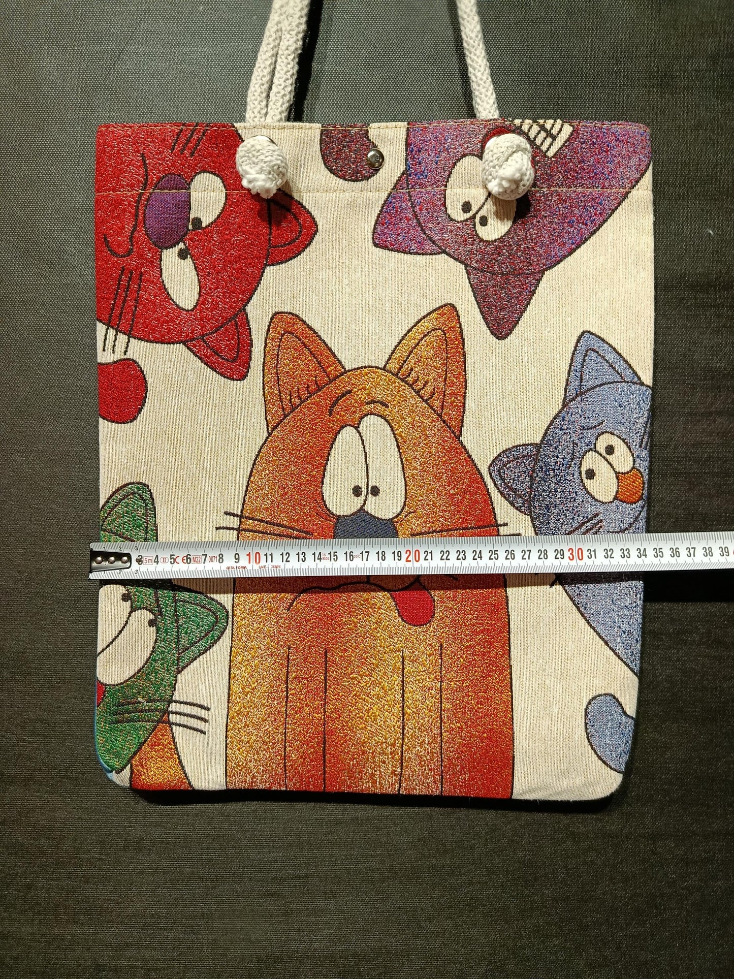 Handmade Cotton Shoulder Bag: Cartoon Cats Tote