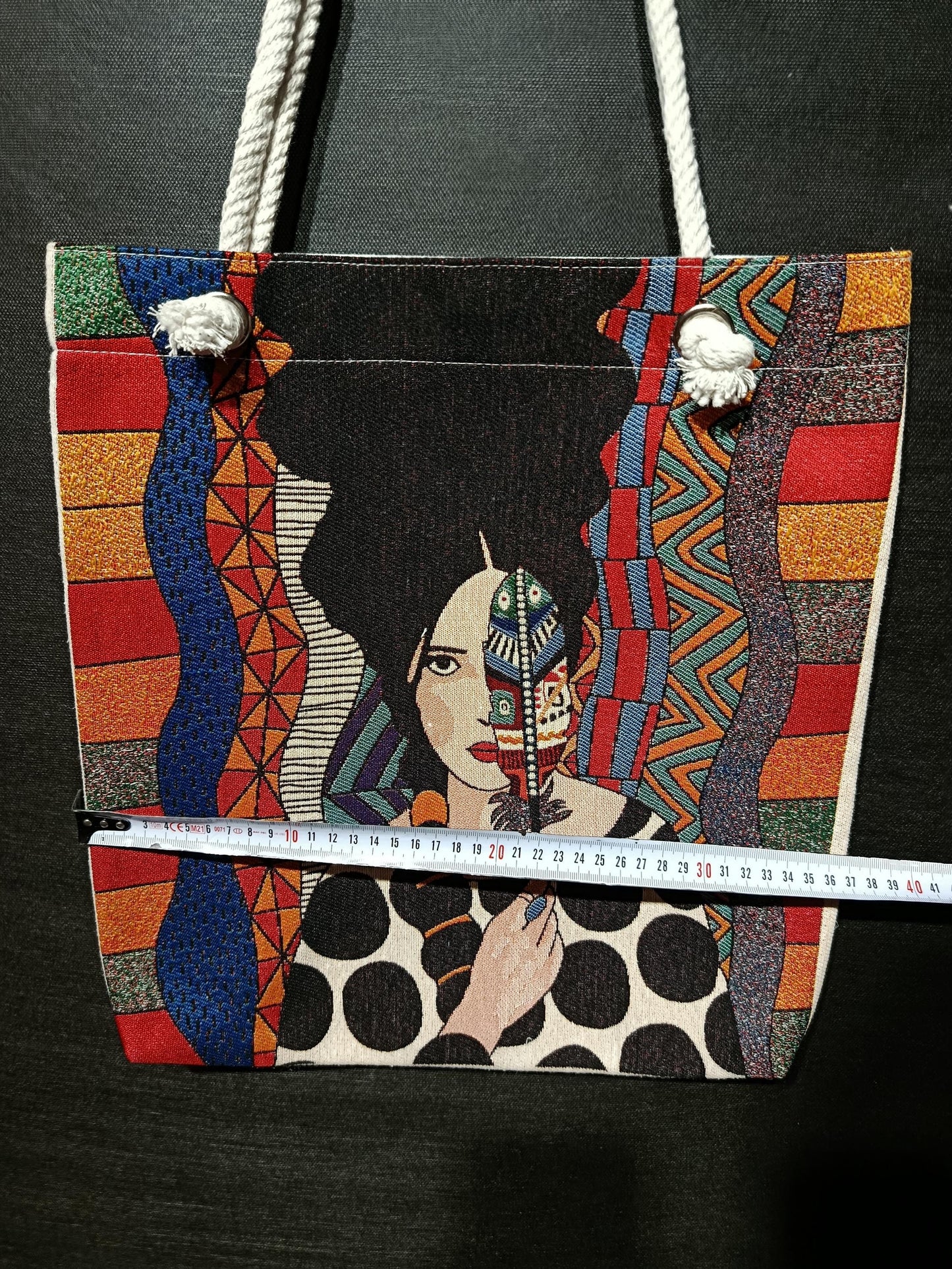 Boho Portrait Tote Bag: Abstract Gobelin Fabric, Handmade Turkish Art
