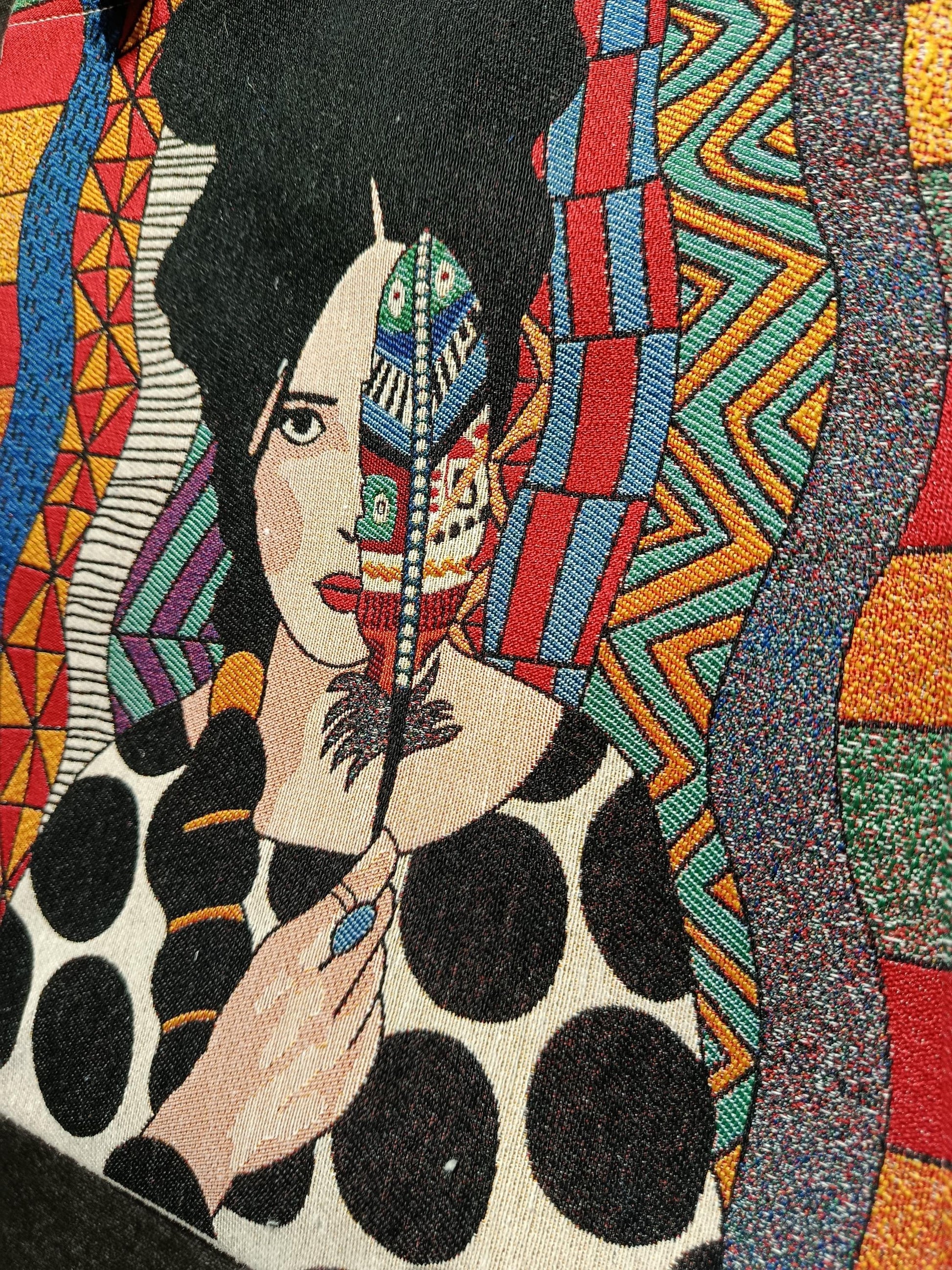 Boho Portrait Tote Bag: Abstract Gobelin Fabric, Handmade Turkish Art