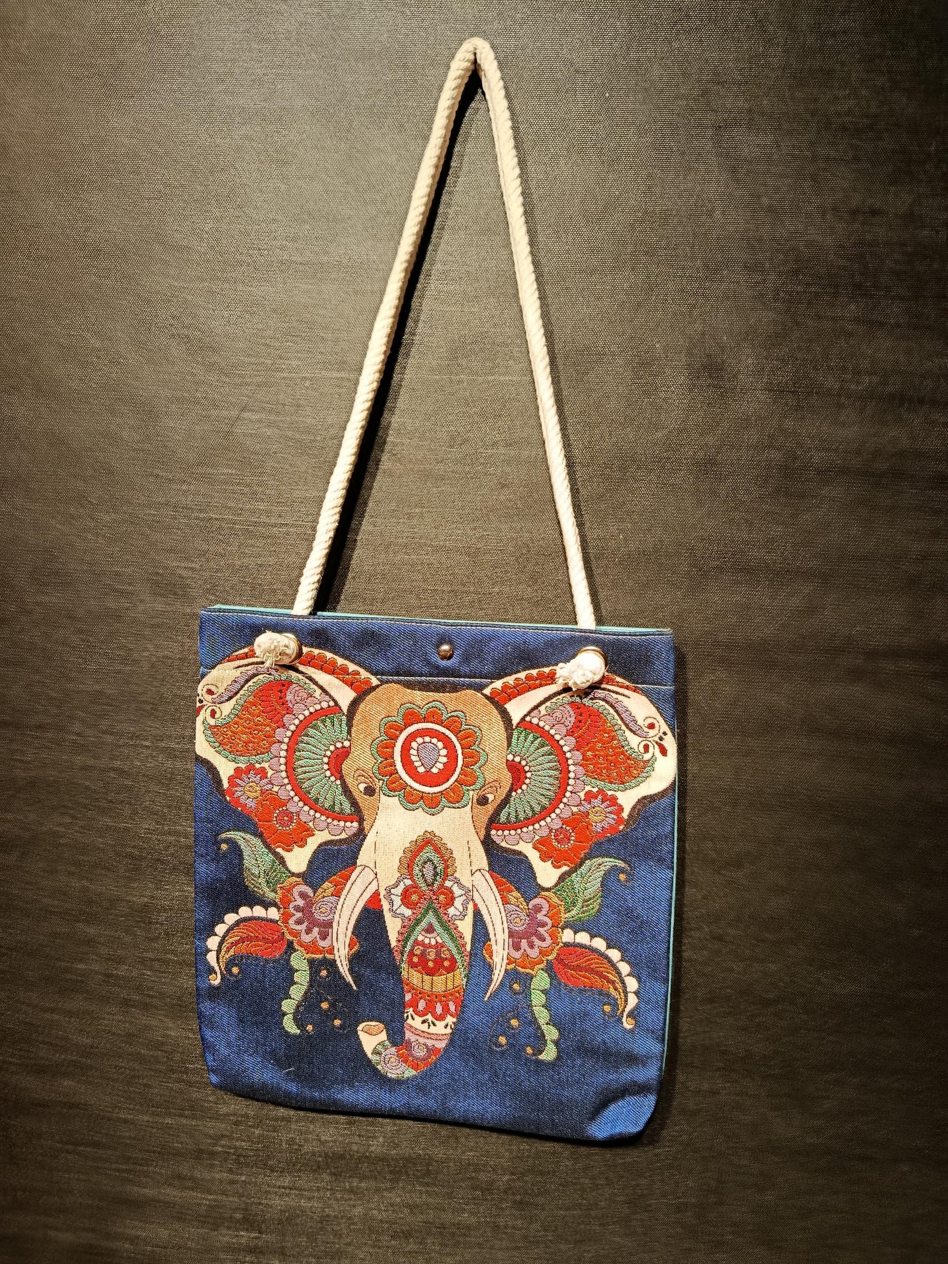 Handmade Elephant Design Shoulder Bag: Organic Cotton Blend