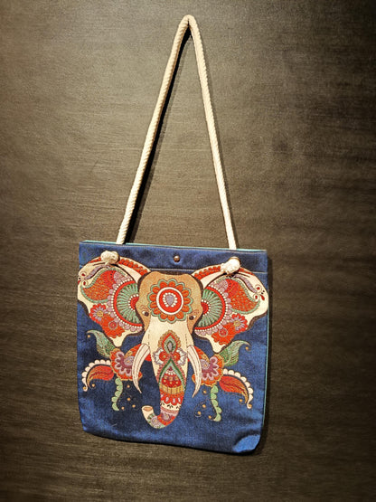 Handmade Elephant Design Shoulder Bag: Organic Cotton Blend