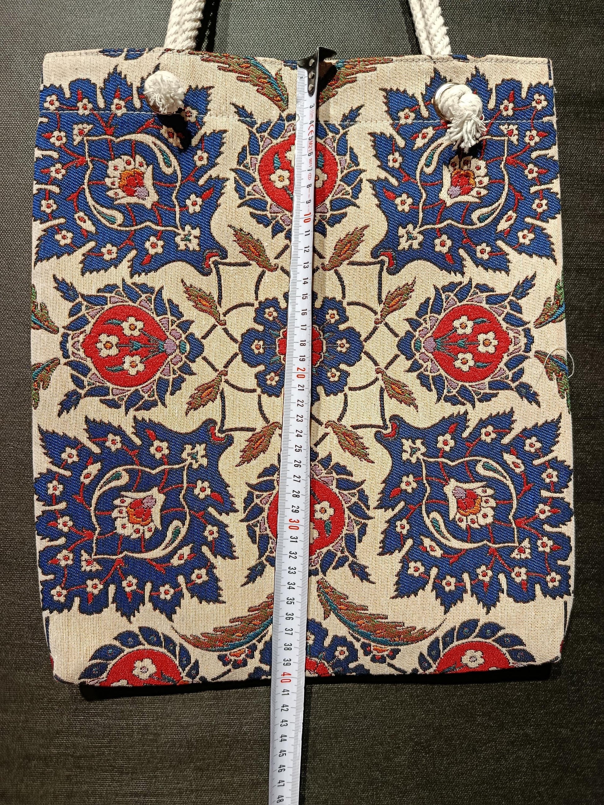 Handmade Floral Shoulder Bag: Blue Patterned Tote