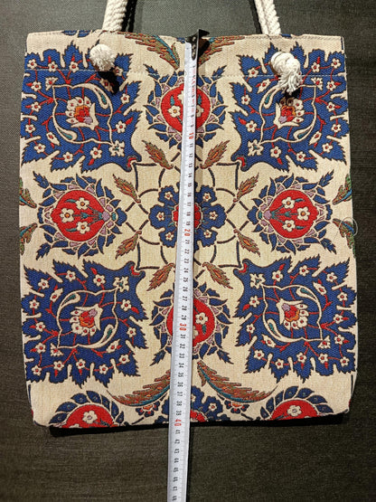 Handmade Floral Shoulder Bag: Blue Patterned Tote