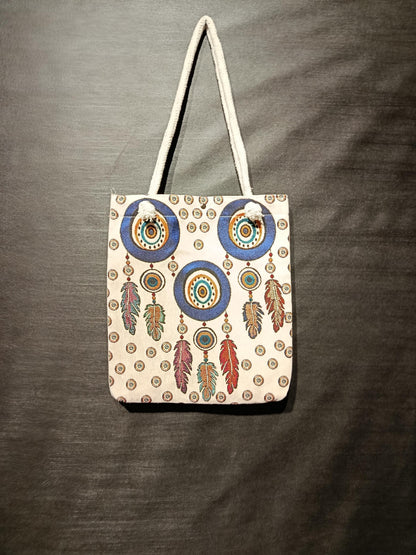 Embroidered Dreamcatcher Canvas Tote Bag: Boho Feather Design