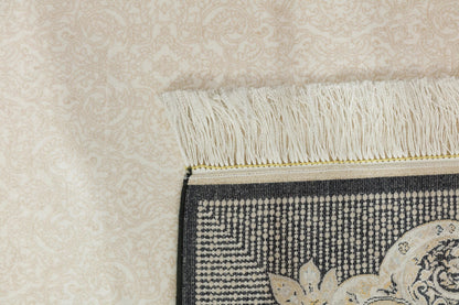 7x10 ft, Black Classic Silk Rug with paisley desing on the border, fine fringes