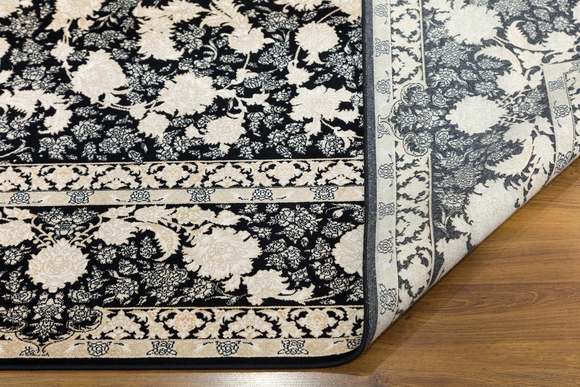 8x11 ft, Classic Black Silk Rug: Oriental black fine carpet with Fringes