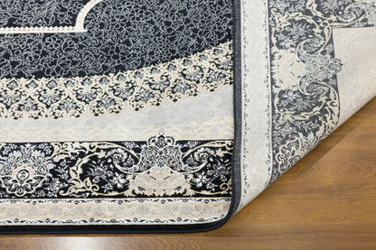 7x10 ft,  Black Classic Medallion Silk Rug: Oriental design carpet