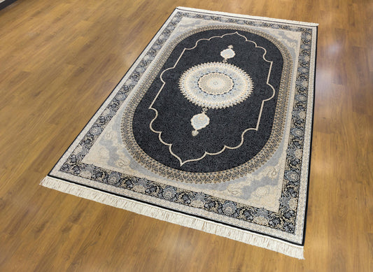 8x11 ft,  Black Classic Medallion Silk Rug: Oriental design carpet