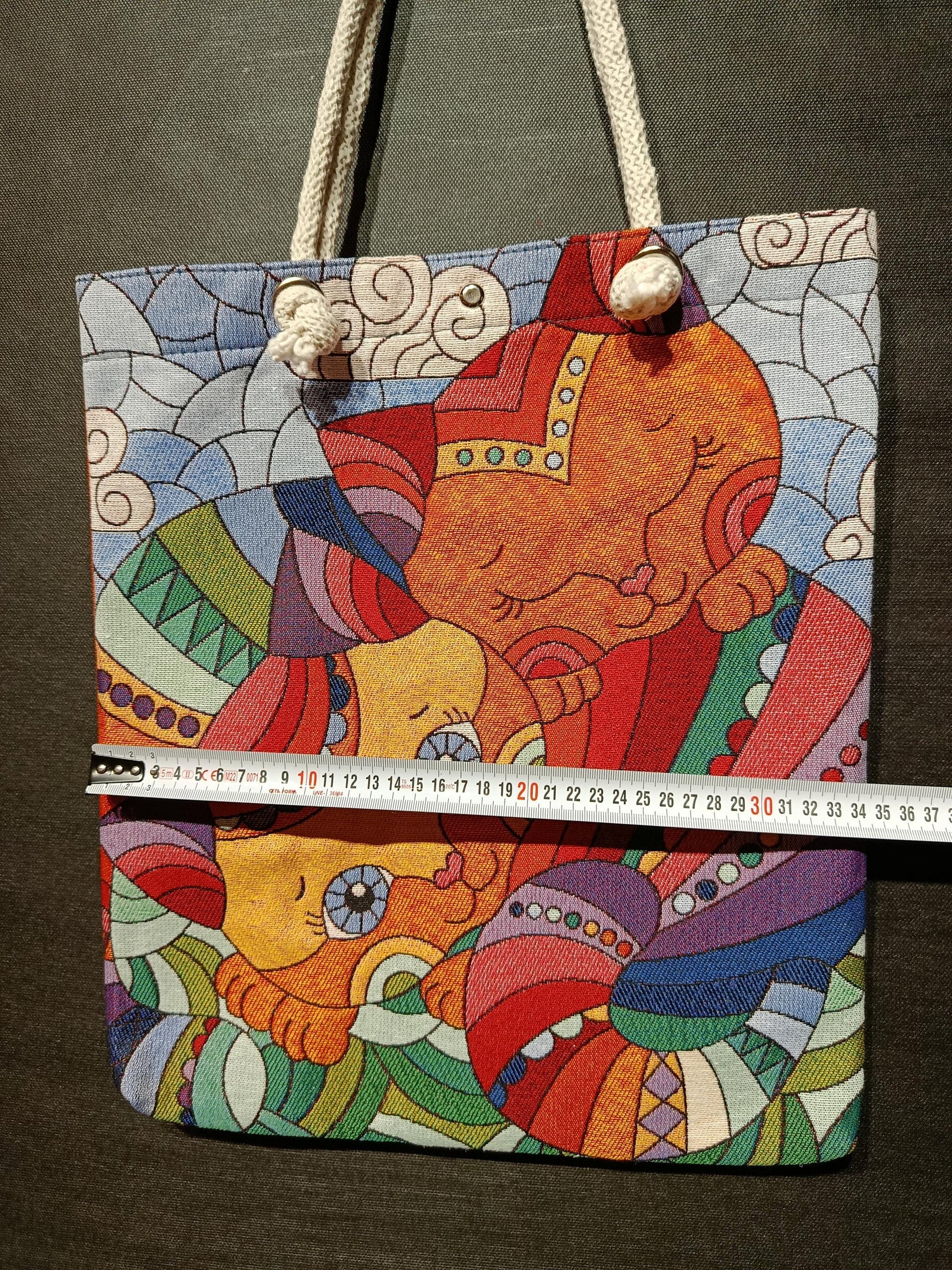 Handmade Cotton Shoulder Bag: Colorful Cat Design