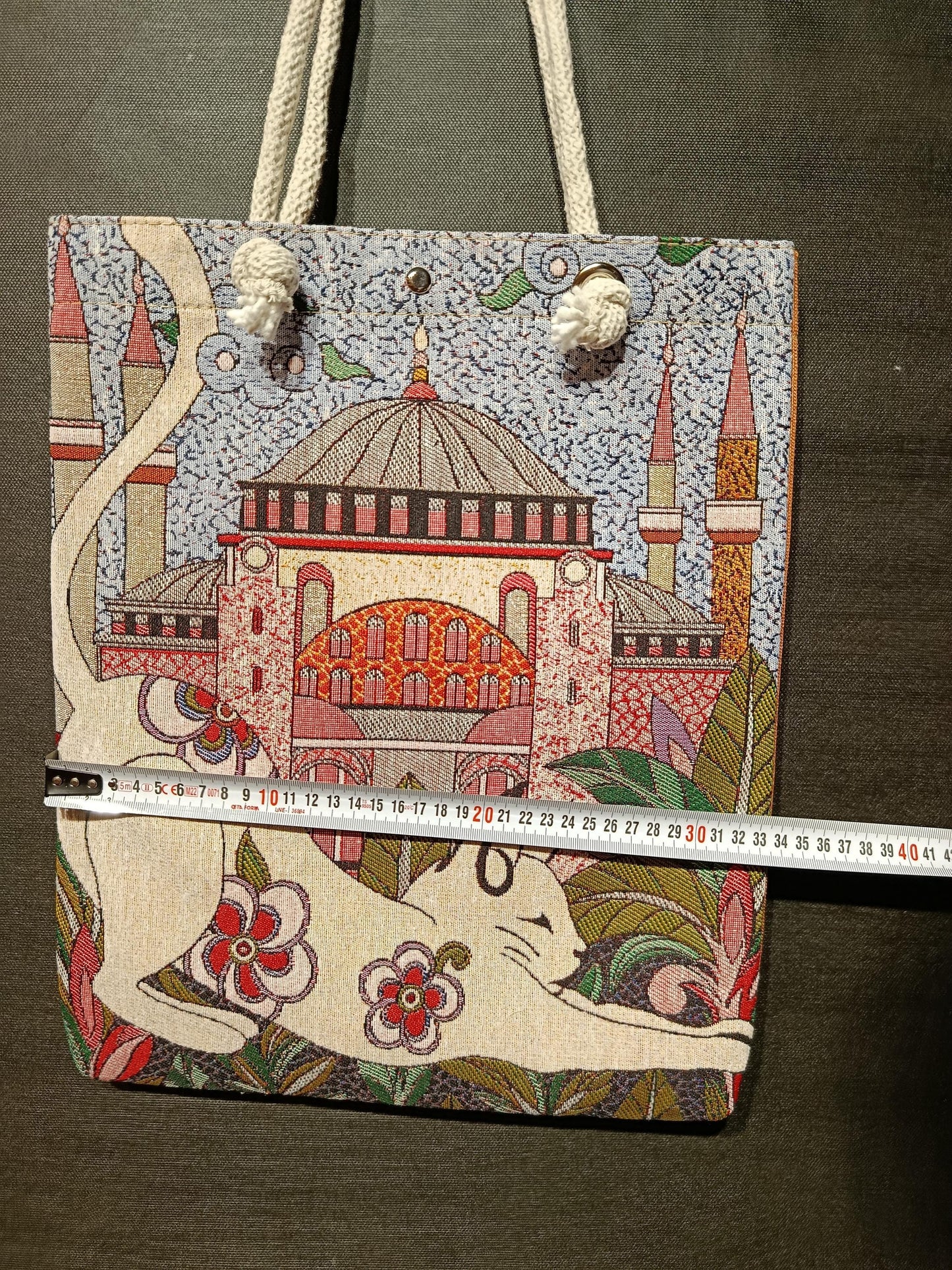 Handmade Cotton Shoulder Bag: Cat & Hagia Sophia Design