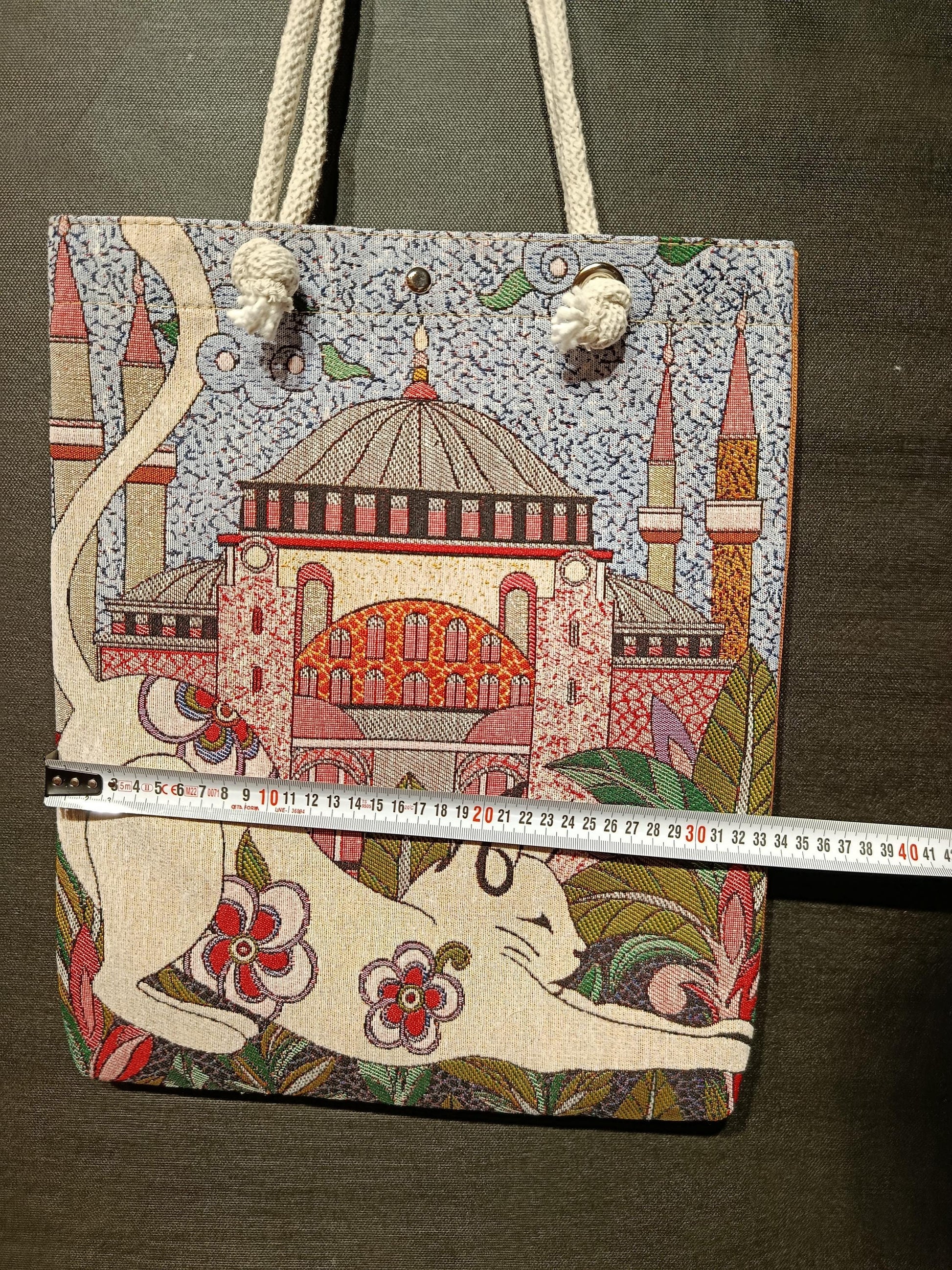 Handmade Cotton Shoulder Bag: Cat & Hagia Sophia Design