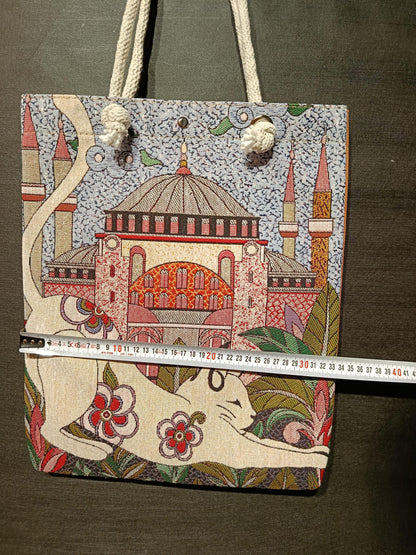 Handmade Cotton Shoulder Bag: Cat & Hagia Sophia Design