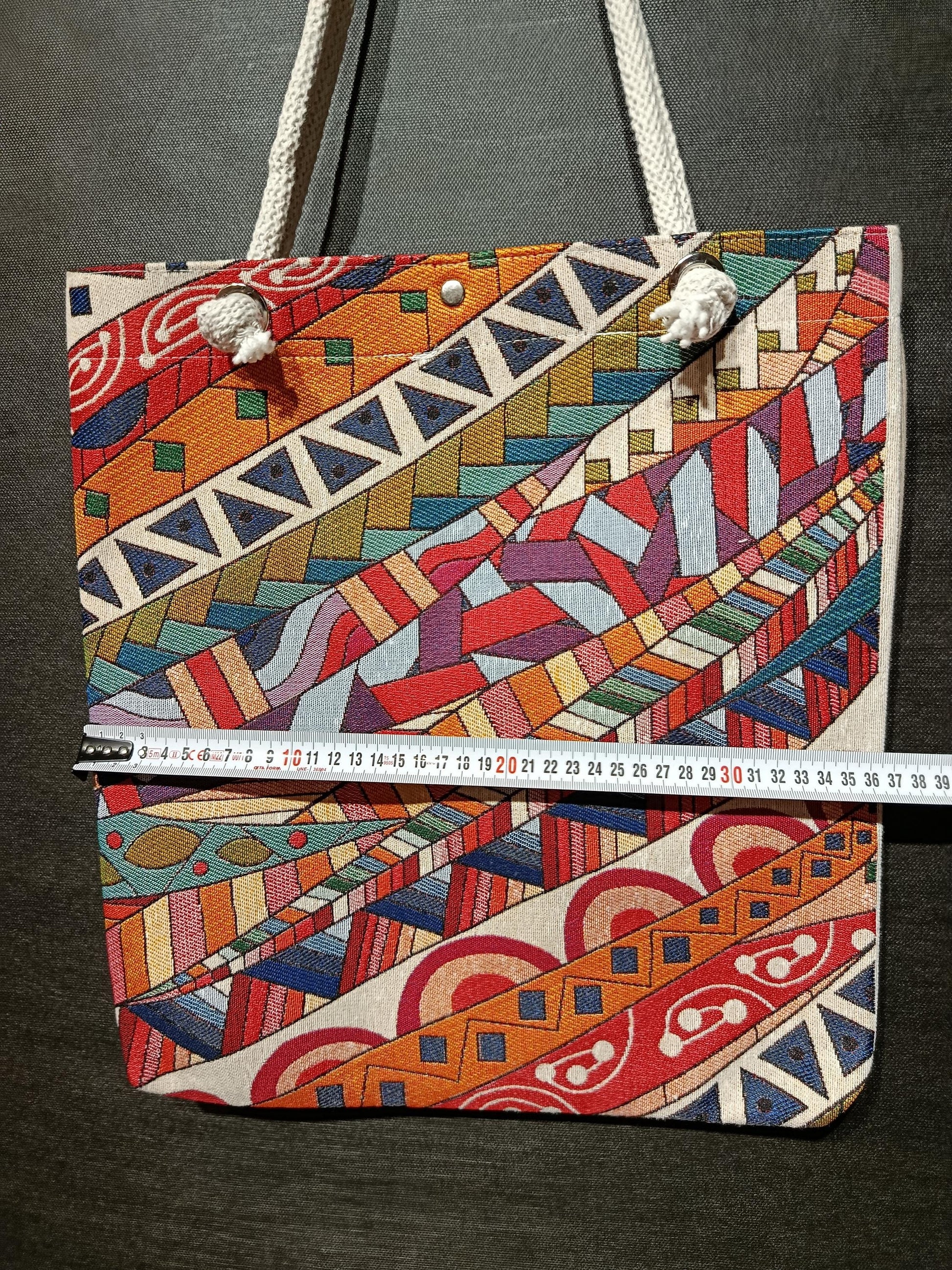 Handmade Colorful Pattern Tote Bag: Organic Cotton Shoulder Bag