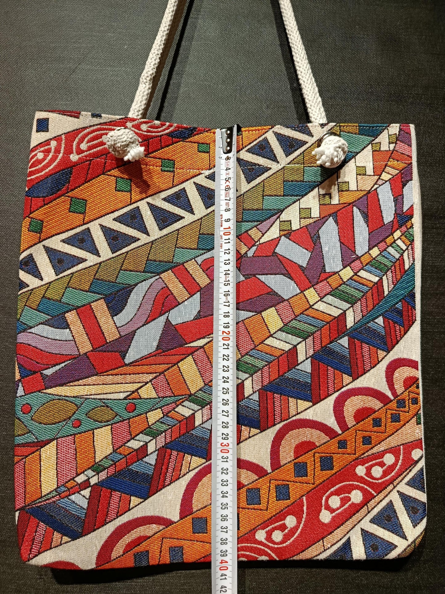 Handmade Colorful Pattern Tote Bag: Organic Cotton Shoulder Bag