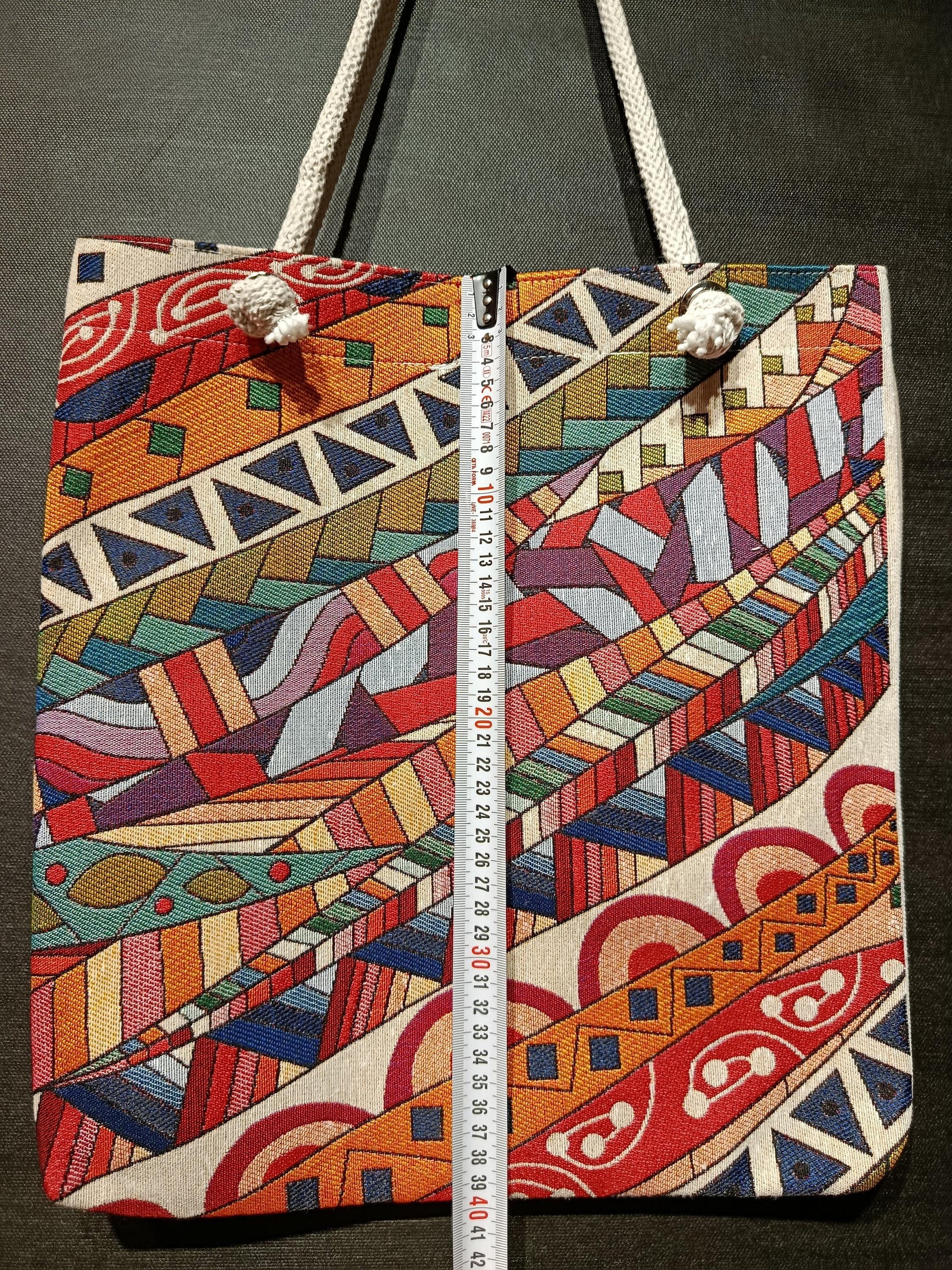 Handmade Colorful Pattern Tote Bag: Organic Cotton Shoulder Bag