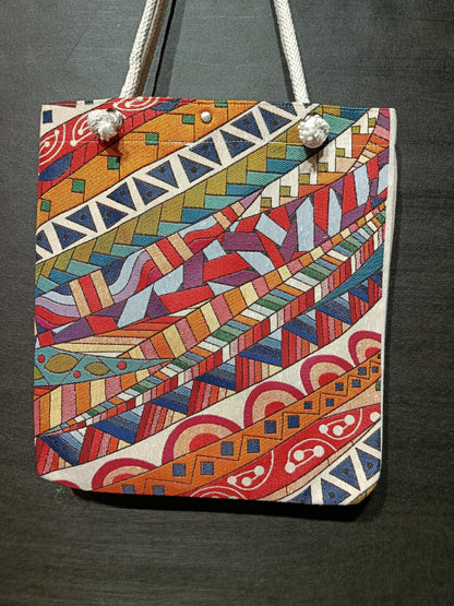 Handmade Colorful Pattern Tote Bag: Organic Cotton Shoulder Bag