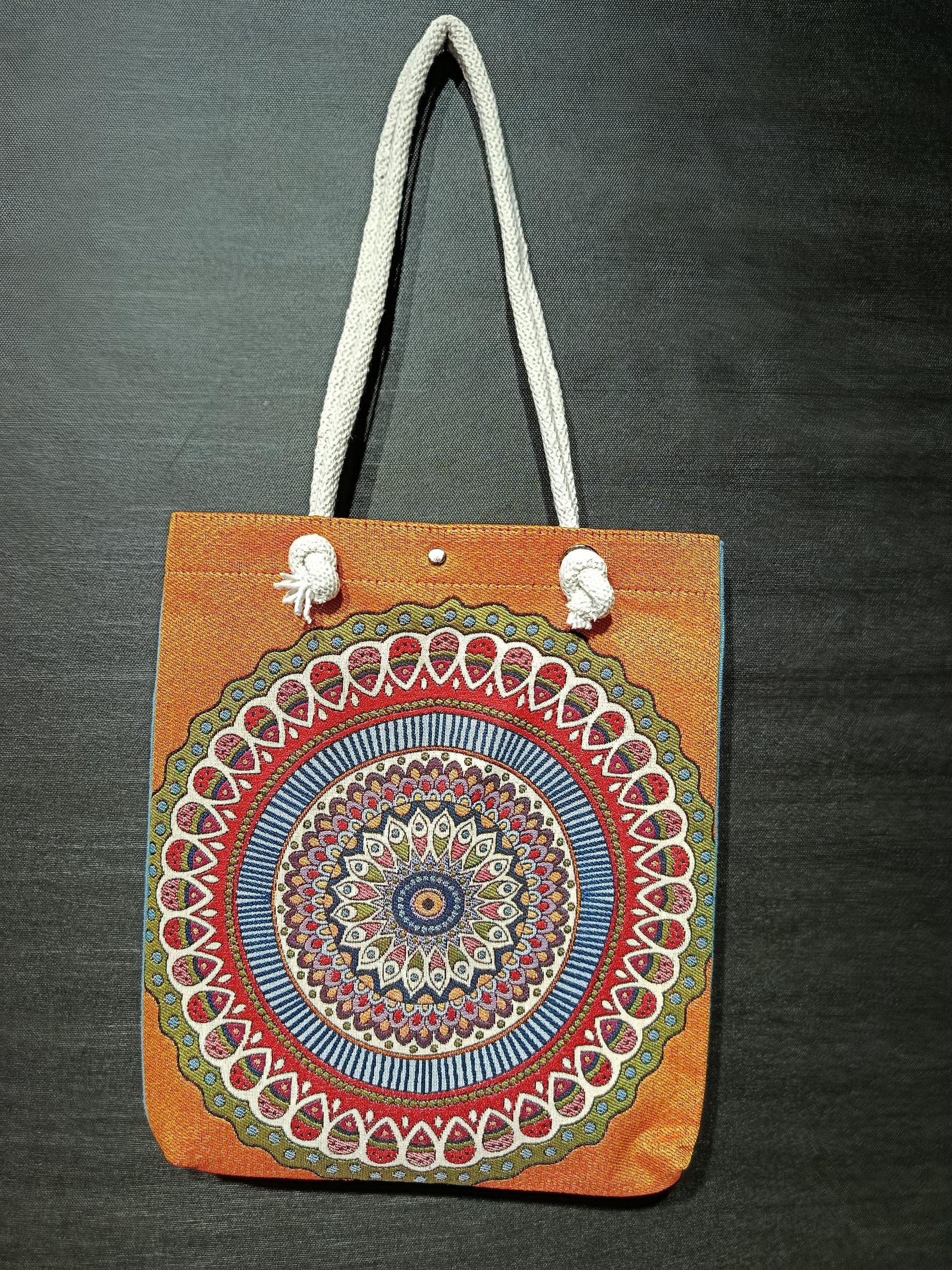 Handmade Mandala Tote Bag: Organic Cotton Shoulder Bag