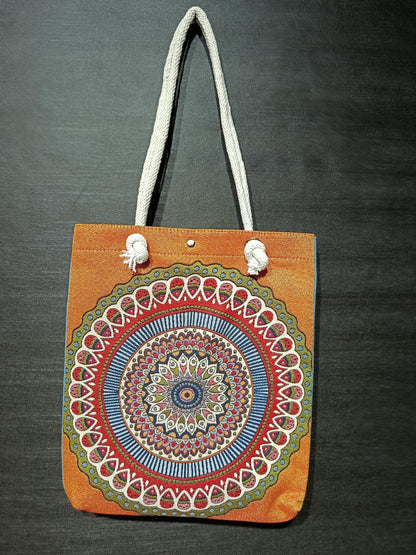 Handmade Mandala Tote Bag: Organic Cotton Shoulder Bag