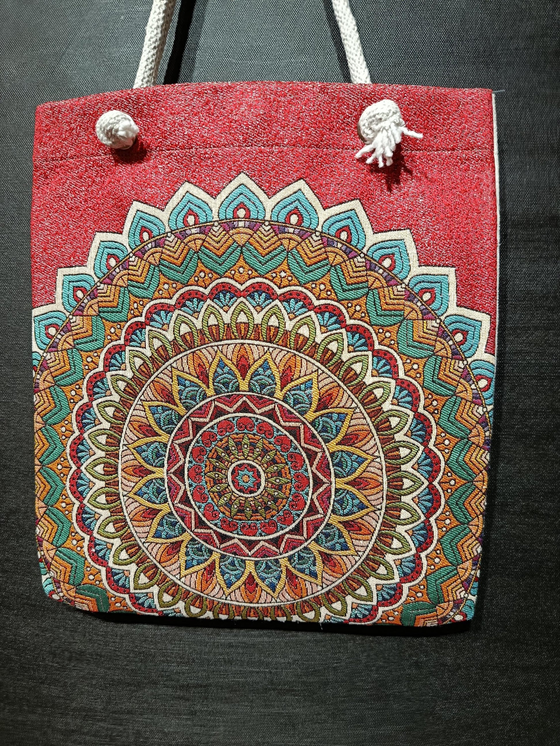 Handmade Mandala Tote Bag: Organic Cotton Shoulder Bag