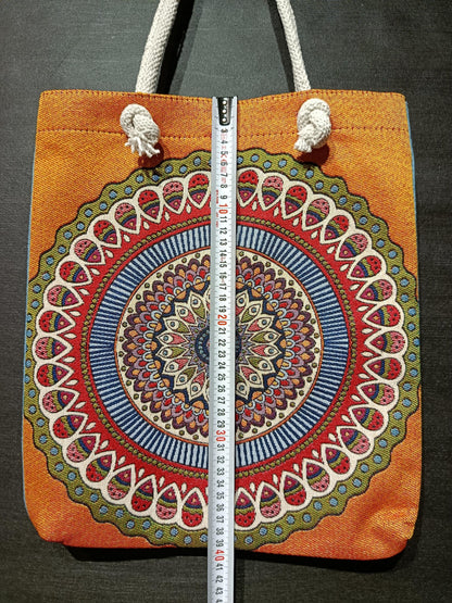 Handmade Mandala Tote Bag: Organic Cotton Shoulder Bag