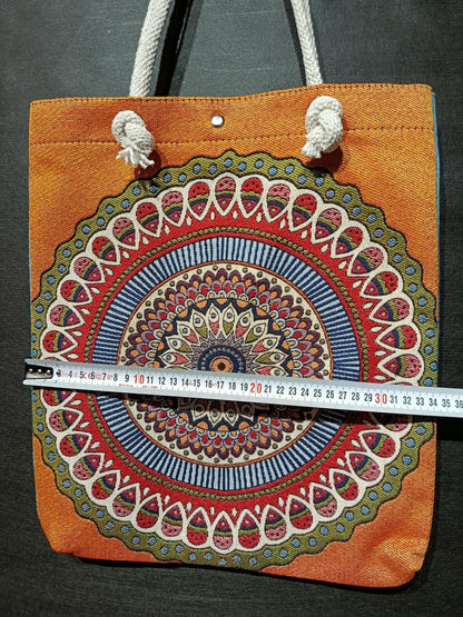 Handmade Mandala Tote Bag: Organic Cotton Shoulder Bag