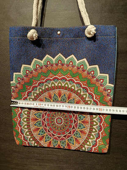 Handmade Mandala Tote Bag: Organic Cotton Shoulder Bag