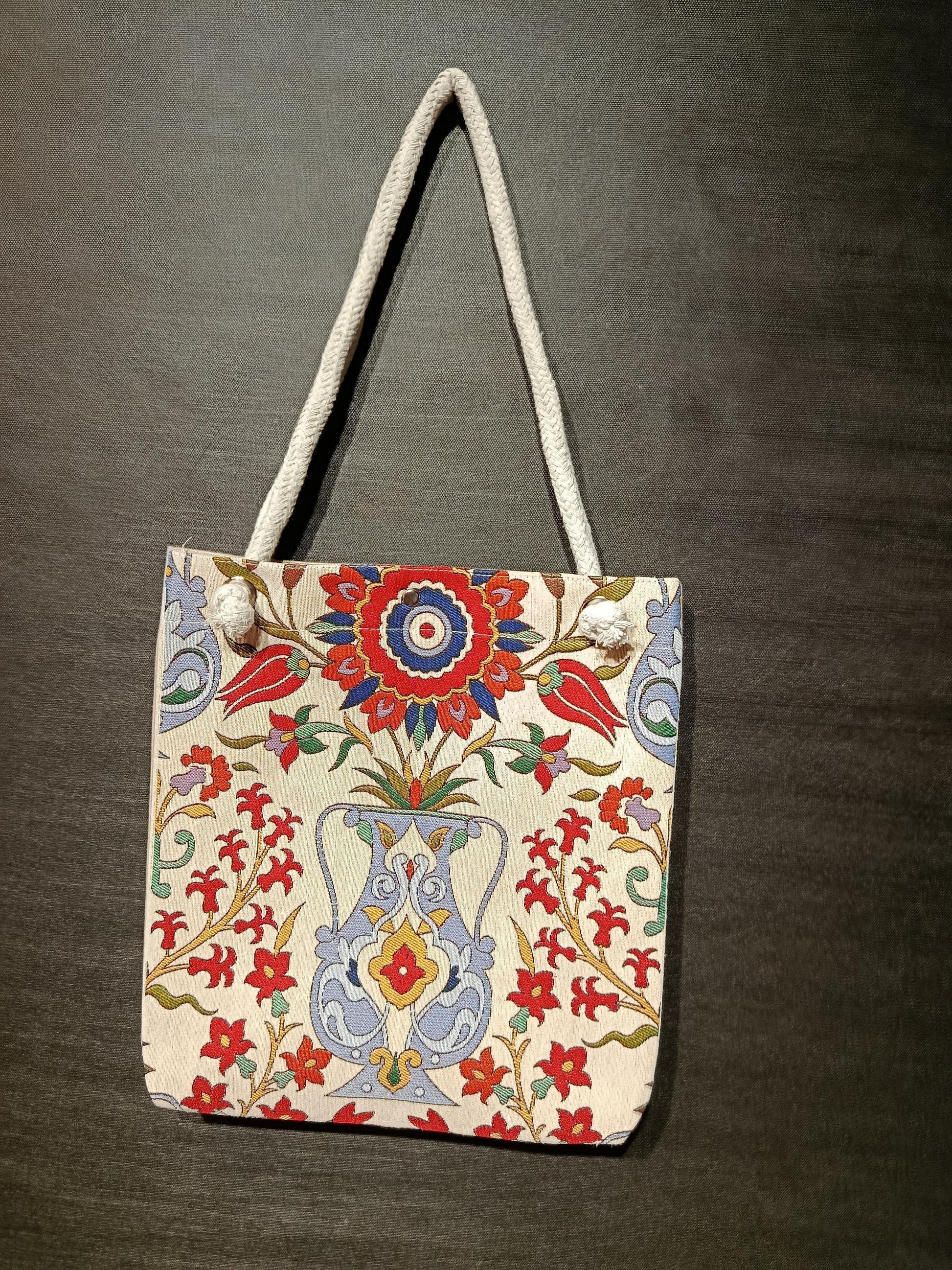 Handmade Floral Tote Bag: Cotton Blend Shoulder Bag