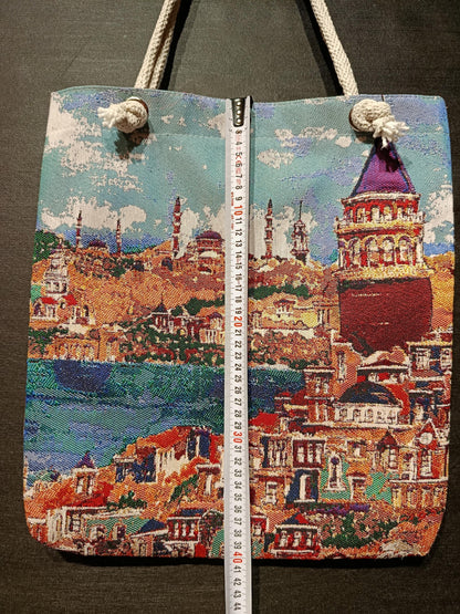 Galata Tower Tote Bag: Organic Cotton Shoulder Bag