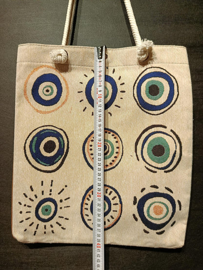 Handmade Shoulder Bag: Organic Cotton Blend, Evil Eye Design (35cmx45cm)