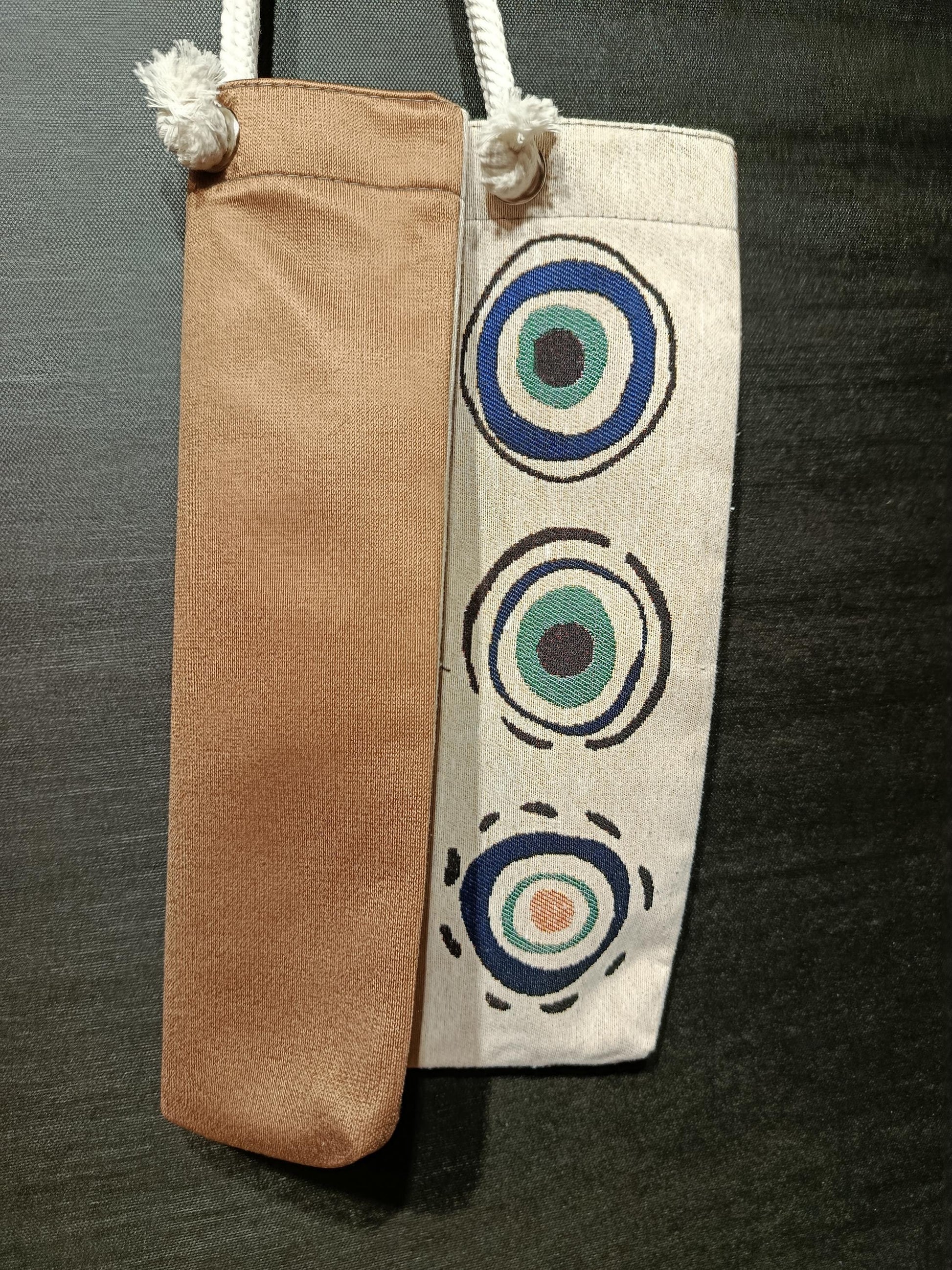 Handmade Shoulder Bag: Organic Cotton Blend, Evil Eye Design (35cmx45cm)