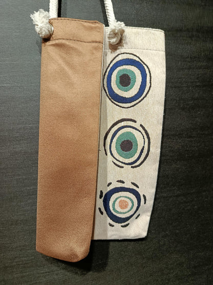 Handmade Shoulder Bag: Organic Cotton Blend, Evil Eye Design (35cmx45cm)