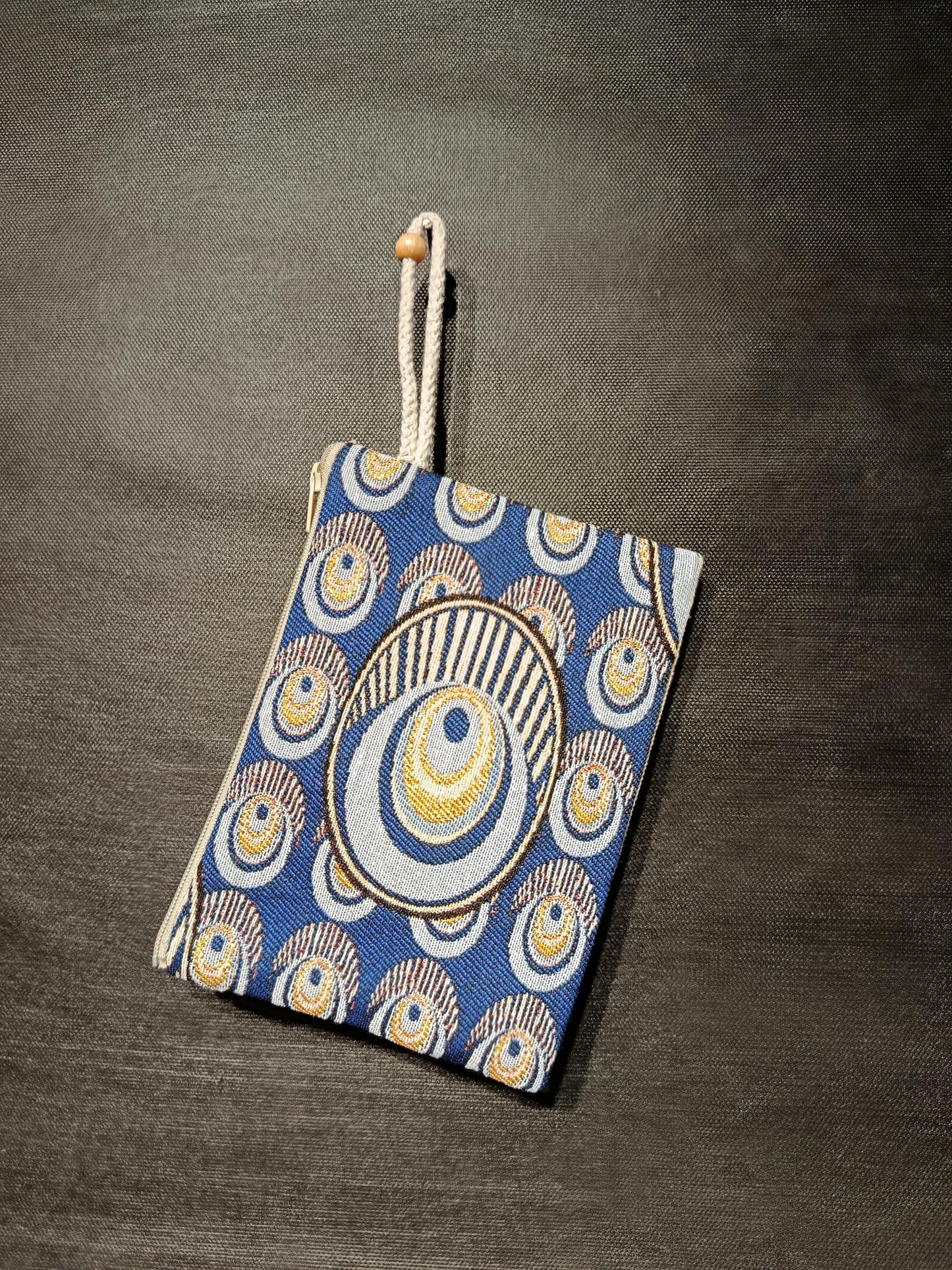 Handmade Cotton Blend Purse: Blue Patterned Bag (15cmx20cm)