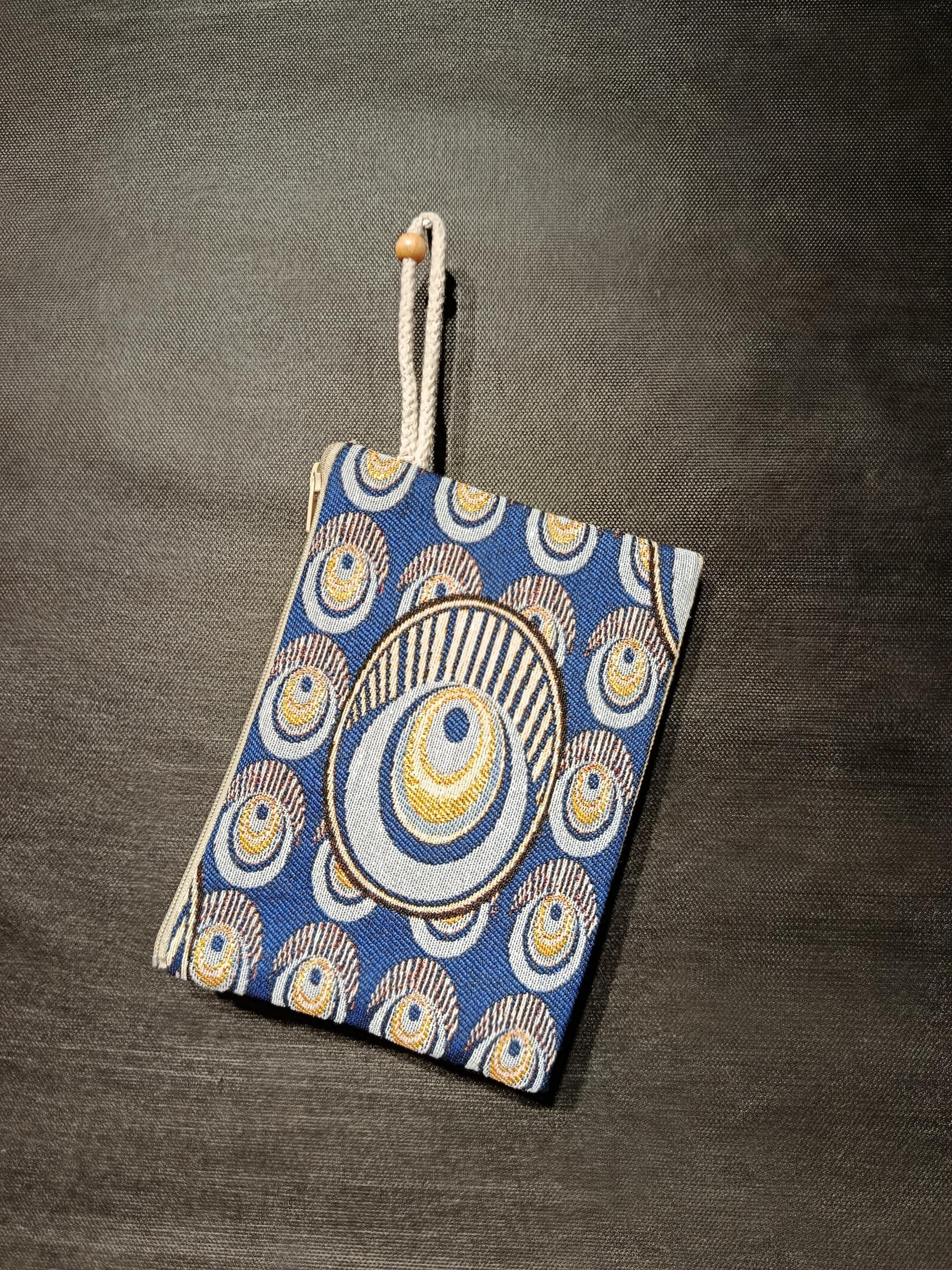 Handmade Cotton Blend Purse: Blue Patterned Bag (15cmx20cm)