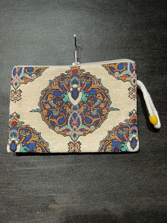 Handmade Gobelin Purse with Persian Motif – Tapestry Zipper Pouch – Oriental Mini Wristlet Bag
