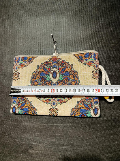 Handmade Gobelin Purse with Persian Motif – Tapestry Zipper Pouch – Oriental Mini Wristlet Bag