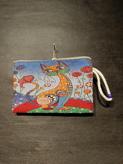 Handmade Tapestry Purse: Floral Cat Design, Small Everyday Bag