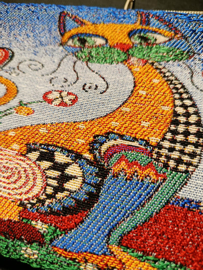 Handmade Tapestry Purse: Floral Cat Design, Small Everyday Bag