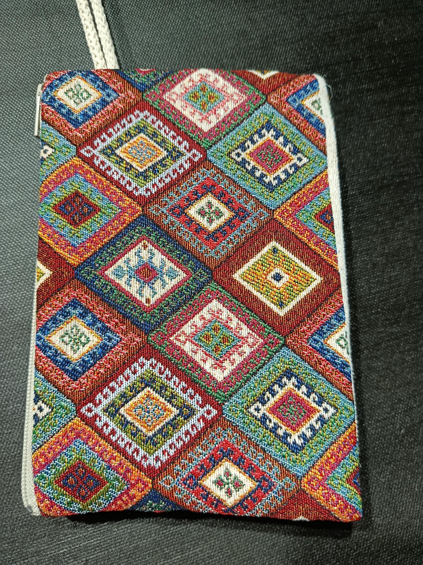 Handmade Cotton Blend Purse: Colorful Diamond Pattern, Daily Use Bag