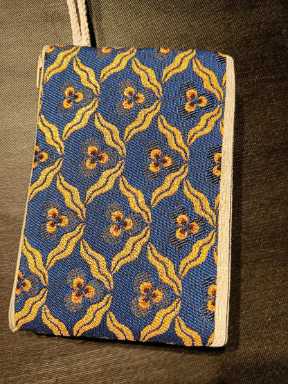 Handmade Blue Gobelin Pouch – Floral Woven Clutch Bag with Yellow Accents – Small Zipper Purse